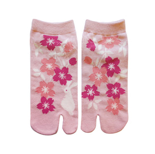 Rosa Tabisocken für Damen (23–25 cm) mit Sakura Kirschblüten Muster und geteiltem Zehenbereich