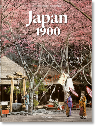 Buchcover „Japan 1900“ mit historischen Fotografien und Kirschblüten