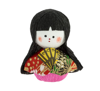 Okiagari-Puppe „Prinzessin Kaguyahime“ mit traditionellem Kimono aus Krepp- und Washi-Papier
