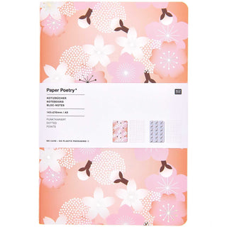 Paper Poetry Notebooks Cherry Blossoms A5 Orange-Blue 2 Pack