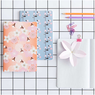 Paper Poetry Notebooks Cherry Blossoms A5 Orange-Blue 2 Pack