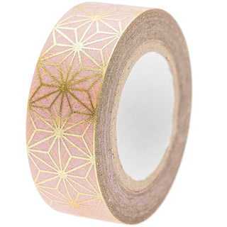 Washi Tape mit japanischem Asanoha Muster in Rosé und Gold, Rolle schräg dargestellt