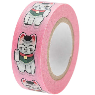 Washi Tape mit Maneki Neko Motiv auf rosa Hintergrund