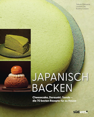 Japanisch Backen Kochbuch Cover mit Matcha Cheesecake und japanischen Desserts